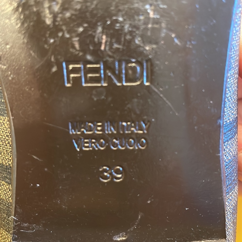 Fendi Brown Monogram Canvas Peep-Toe Flats - Picture 6 of 9